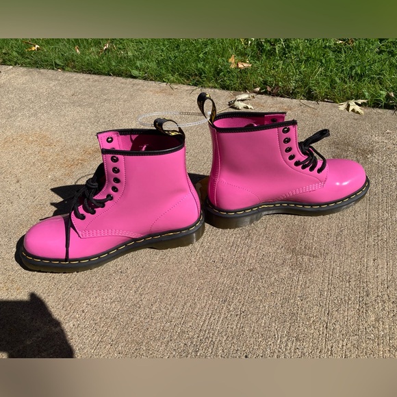 Dr. Martens 1460 Women's Patent Leather Lace Up Boots Hot Pink Combat Boots - Picture 6 of 17